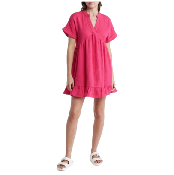 NWT Lumiere Short Sleeve babydoll dress - bright pink - Sz Medium - lined - Picture 2 of 5